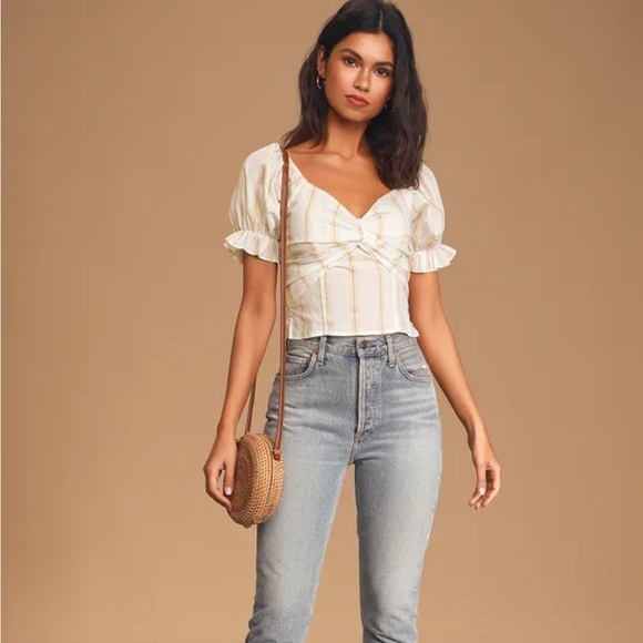 Sage the Label Amari White Stripe Twist Front Top Size Medium from Revolve - Picture 3 of 8